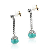 Round Diamond and Emerald Carving Dangling Earrings, 18K Gold