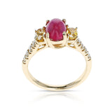 1.99 ct. Ruby Cabochon and 0.45 cts. Yellow Diamond Ring, 14K