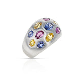Pink, Blue, and Orange Multi-Sapphire Cut Stones, 18K Satin Finish Ring