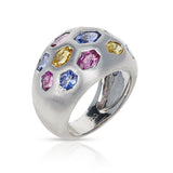 Pink, Blue, and Orange Multi-Sapphire Cut Stones, 18K Satin Finish Ring
