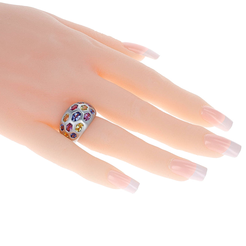 Pink, Blue, and Orange Multi-Sapphire Cut Stones, 18K Satin Finish Ring