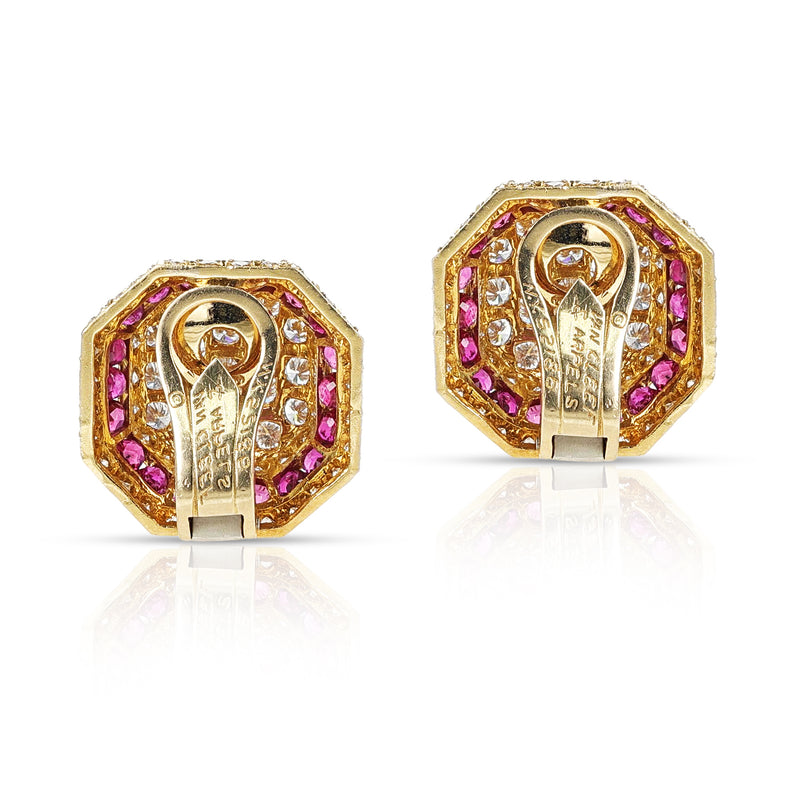 Van Cleef & Arpels Octagonal Shape Ruby and Diamond Earrings, 18K