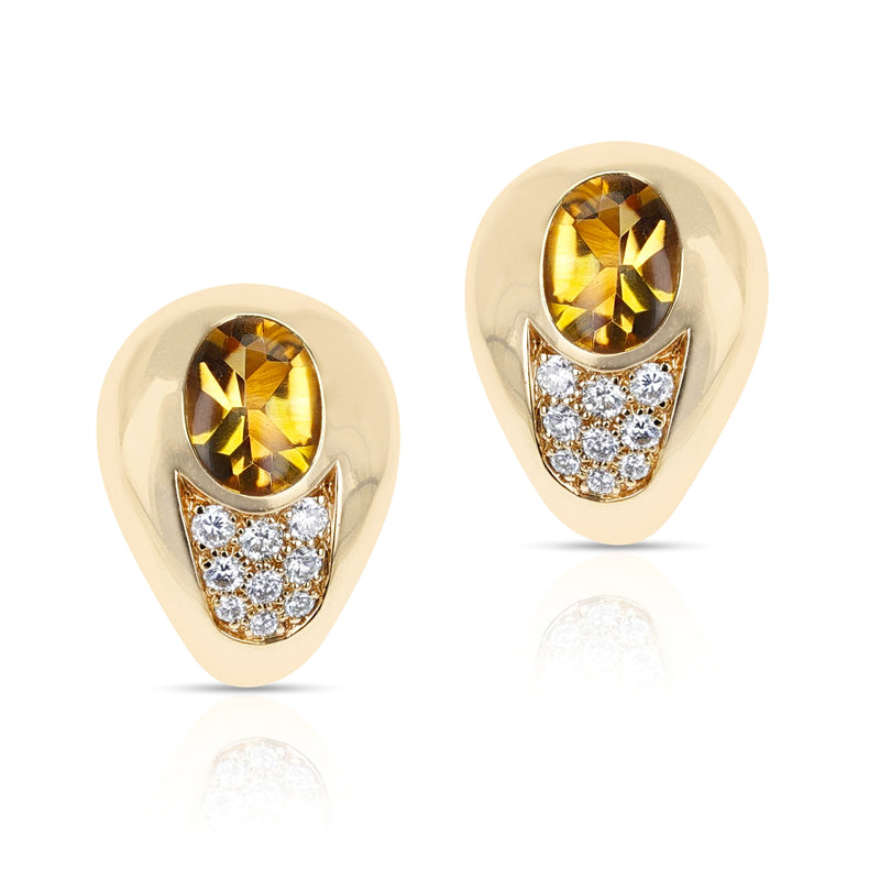 Mauboussin 2.18 ct. Citrine and 0.42 ct. Diamond Earrings, 18K Gold