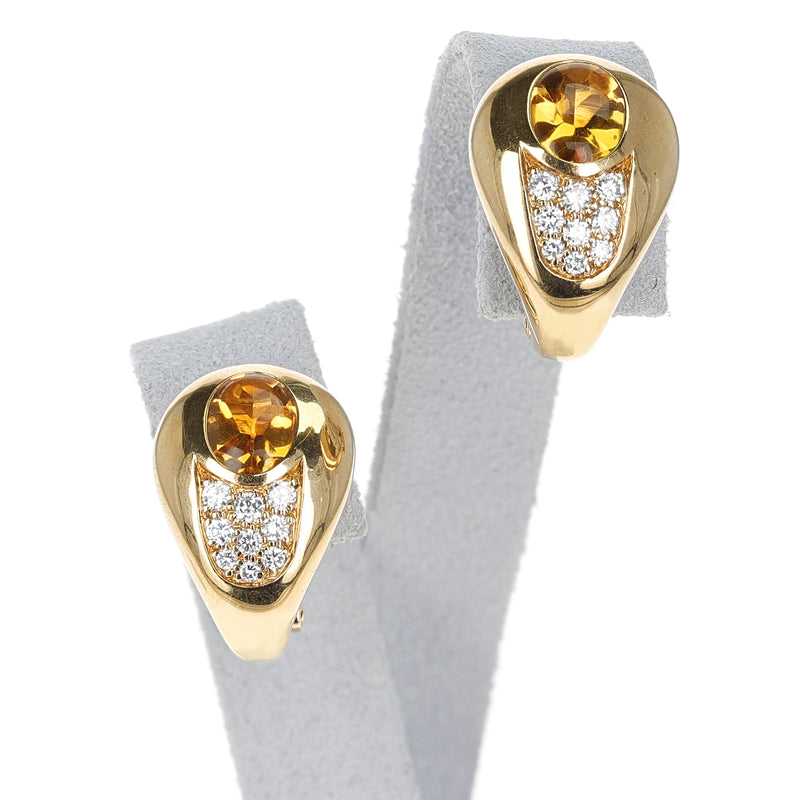 Mauboussin 2.18 ct. Citrine and 0.42 ct. Diamond Earrings, 18K Gold