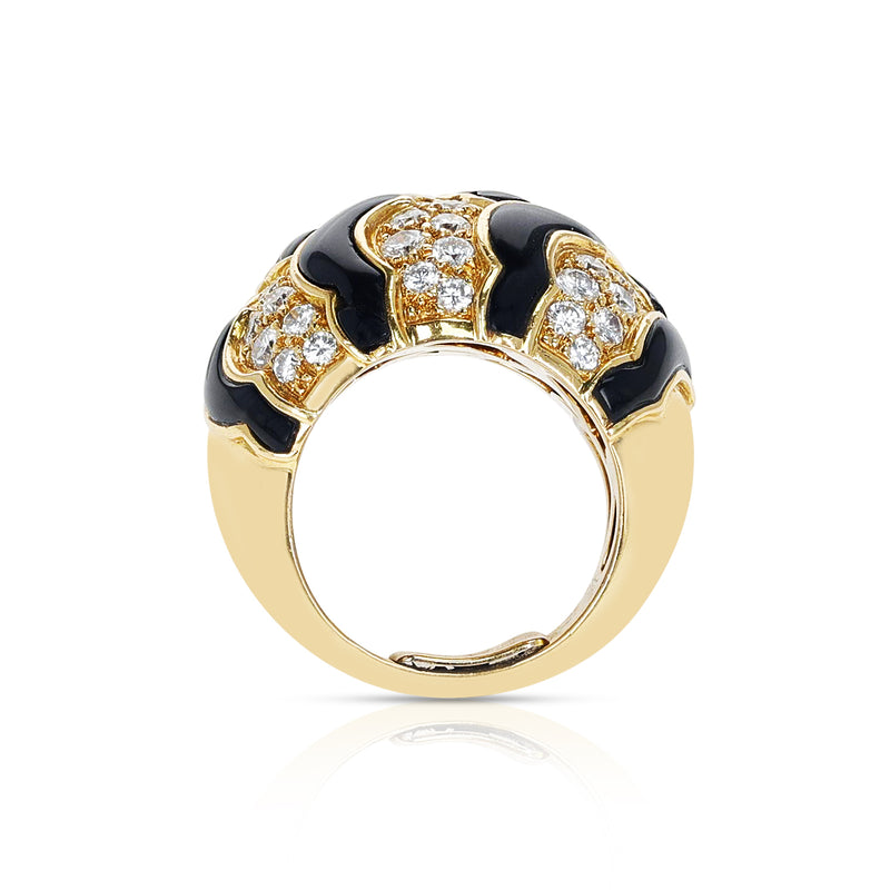 Van Cleef & Arpels Black Onyx and White Diamonds Dome Ring, 18K