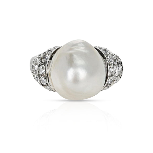 Victorian Natural Pearl Ring with Diamonds