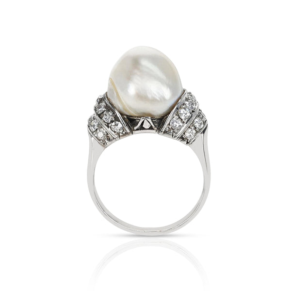 Victorian Natural Pearl Ring with Diamonds