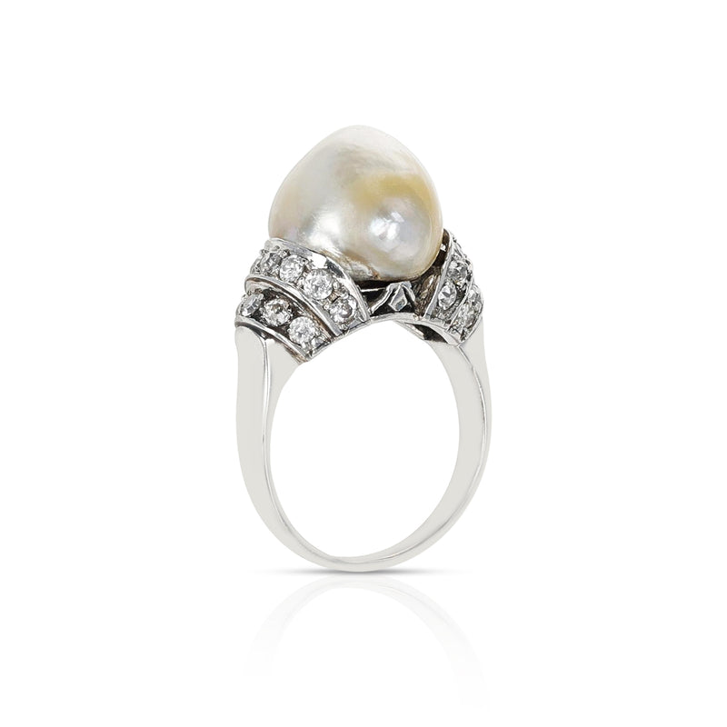Victorian Natural Pearl Ring with Diamonds