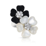Mother of Pearl and Black Onyx Double Floral Ring with 0.40 cts. Diamonds, 18K