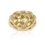 Quilted 18k Yellow Matte Finish Dome Ring with 0.55 ct. Diamonds