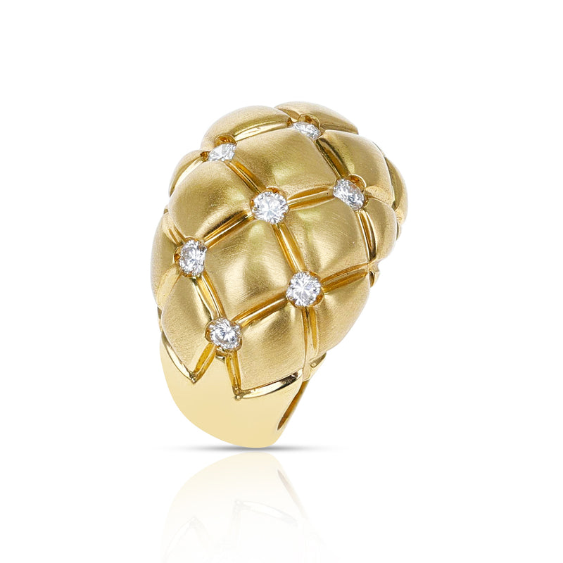Quilted 18k Yellow Matte Finish Dome Ring with 0.55 ct. Diamonds