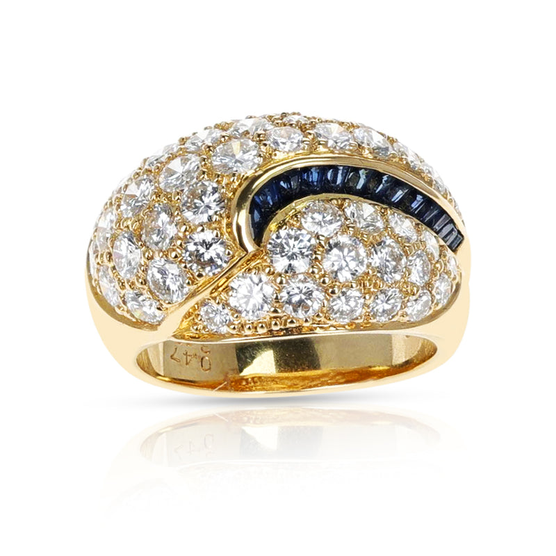 Diamond Cocktail Ring with Blue Sapphire Square Cut Swerve, 18K