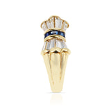 Diamond Baguettes and Square Cut Blue Sapphire Bow Ring, 18K