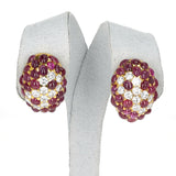 17 ct. Ruby Cabochon and 4 ct. Round Diamond Cluster Earrings, 18K