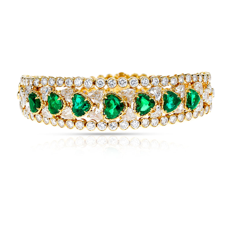 Heart Shape Emeralds and Diamonds Bracelet