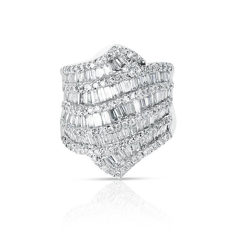 18K 1.35 ct. Five Row Diamond Baguettes Cocktail Ring