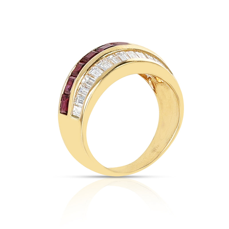 1.50 ctw. Diamond and 1.22 ctw. Ruby Three Row Estate Ring, 18K