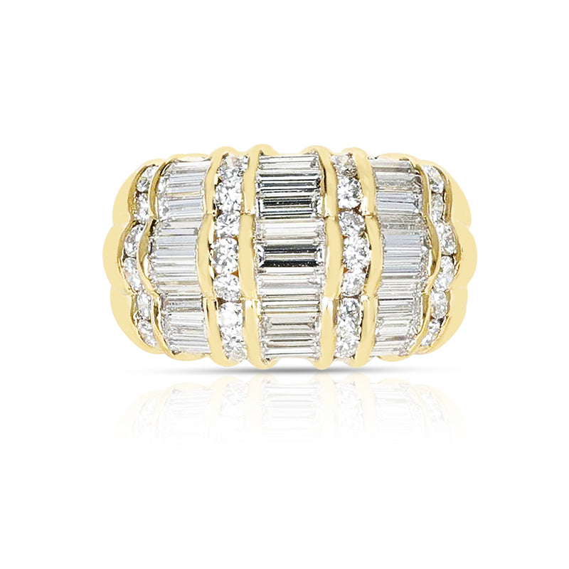 3 ctw. Diamond Baguette and Round Diamond Bombe Cocktail Ring