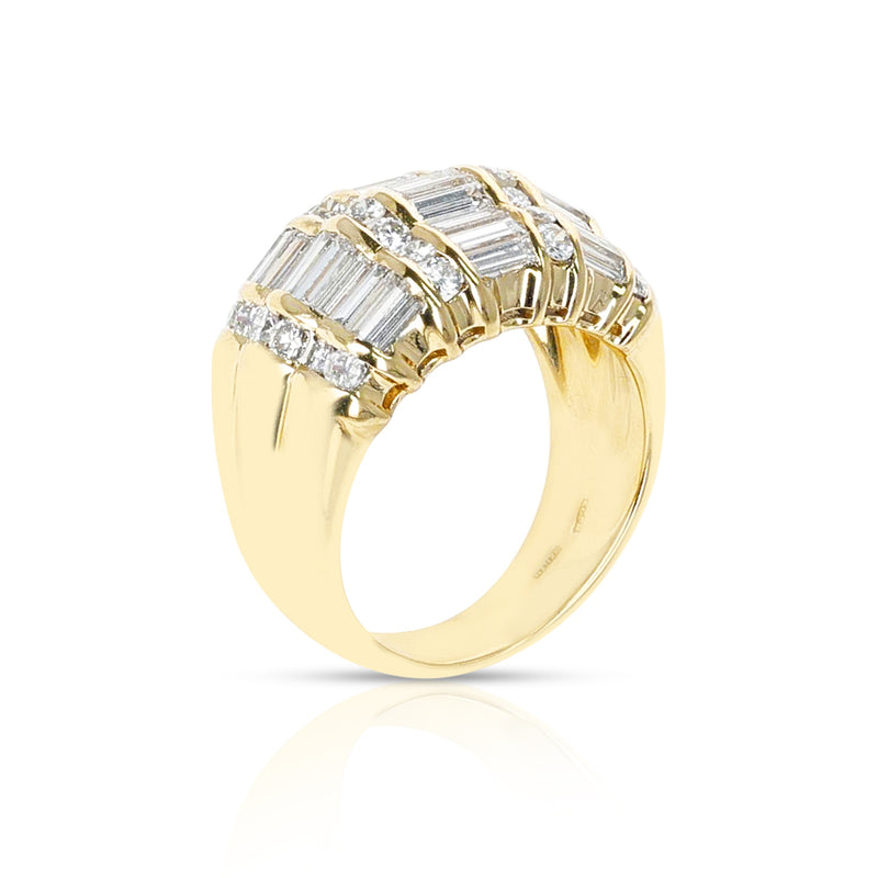 3 ctw. Diamond Baguette and Round Diamond Bombe Cocktail Ring