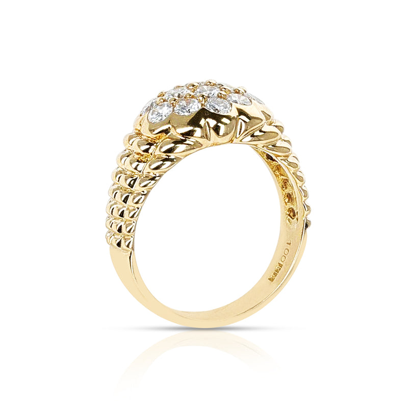 Diamond Floral Ring with Textured Gold Design, 18K