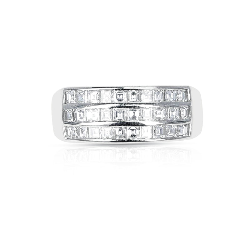 Three Row Square Shape 1 ctw. Diamond Band Ring, Platinum