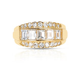Five Rectangular Cut Diamond Band with Two Rows of Round Diamonds, 18K