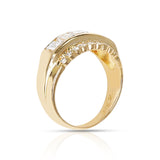 Five Rectangular Cut Diamond Band with Two Rows of Round Diamonds, 18K
