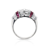 1.61 cts. Diamond Baguettes and 1.08 cts. Rectangular Ruby Ring, Platinum
