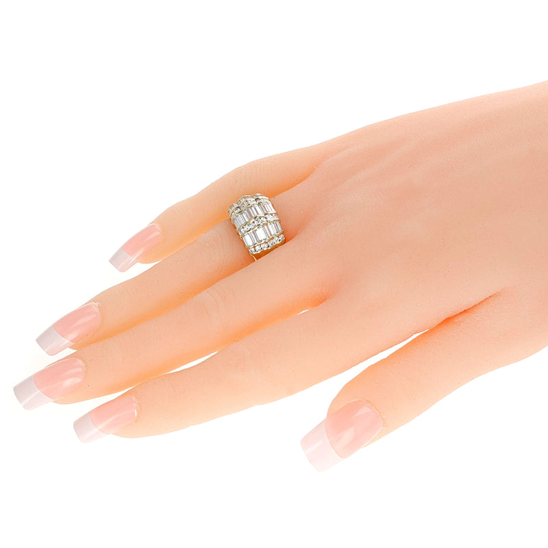 3 ctw. Diamond Baguette and Round Diamond Bombe Cocktail Ring