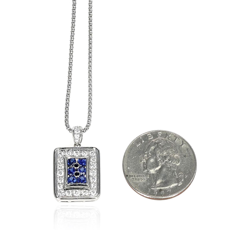 Sapphire and Diamond Rectangular Pendant Necklace, PT