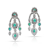 Oval-Cut Emerald and Diamond Chandelier Dangle Earrings, French Marks