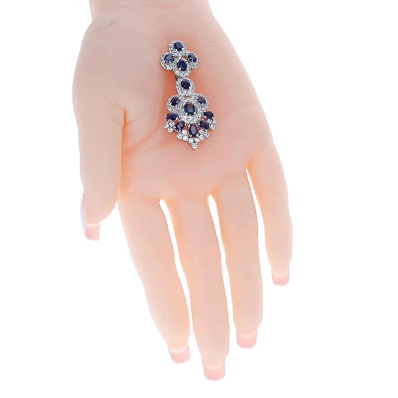 Sapphire and 2.10 ct. Diamond Chandelier Dangle Earrings, French Marks