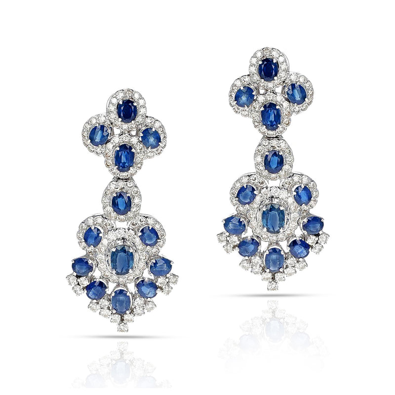 Sapphire and 2.10 ct. Diamond Chandelier Dangle Earrings, French Marks