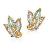 Round Diamonds and Emeralds Three Leaf Design Earrings, 18K and Platinum