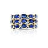 Oval Blue Sapphire Triple Layer Band, Yellow Gold
