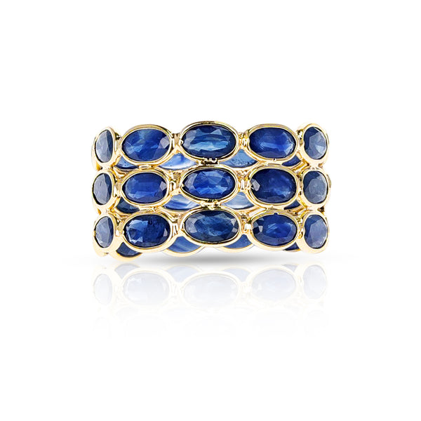 Oval Blue Sapphire Triple Layer Band, Yellow Gold