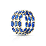 Oval Blue Sapphire Triple Layer Band, Yellow Gold