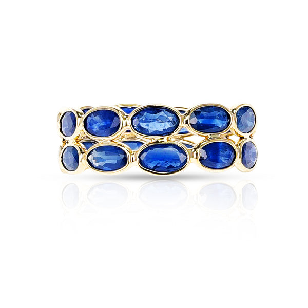 Oval Blue Sapphire Double Layer Band, Yellow Gold