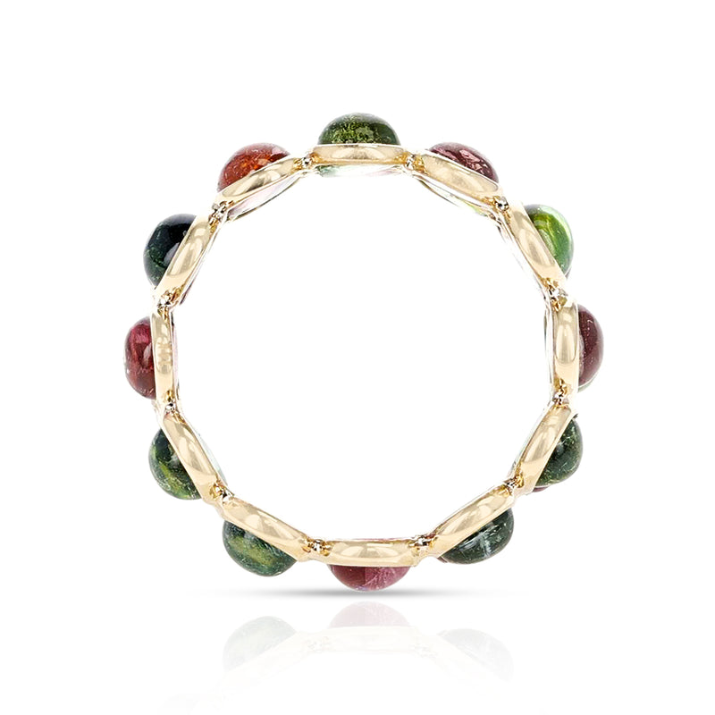 Double Line Round Tourmaline Cabochon Band, Yellow Gold