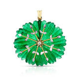 Carved Floral Jade Pendant with Diamonds, 14K