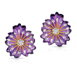Carved Floral Amethyst Earrings with Diamonds