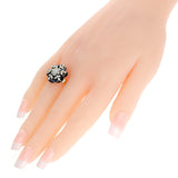 Carved Snowflake Obsidian Ring with Diamonds, 14k