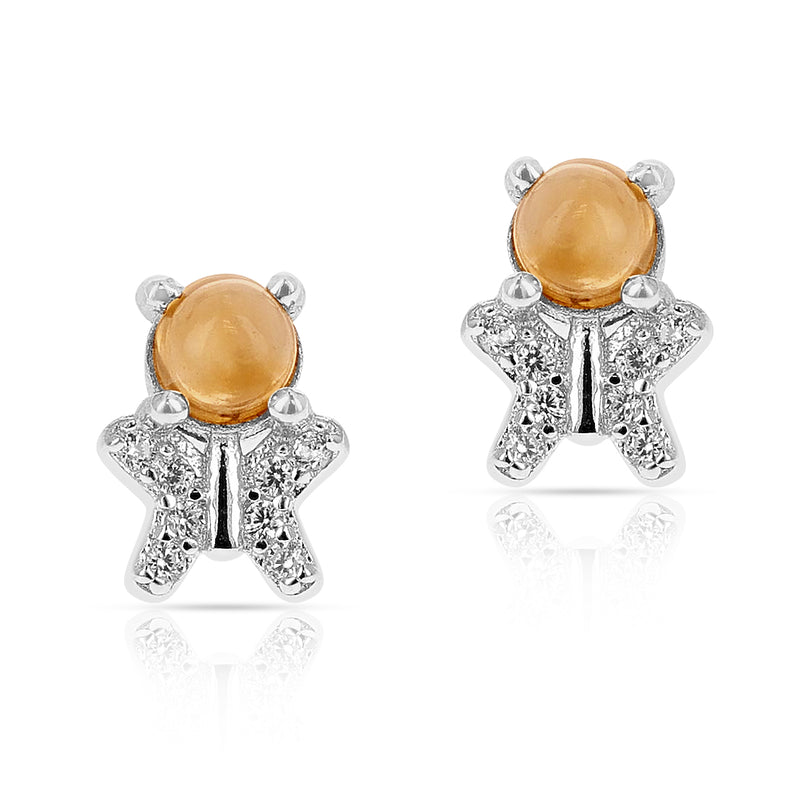 Genuine Citrine Butterfly Earrings with Cubic Zirconia in Sterling Silver