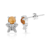 Genuine Citrine Butterfly Earrings with Cubic Zirconia in Sterling Silver