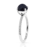 Genuine Round Sapphire Cabochon Ring in Sterling Silver