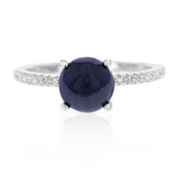 Genuine Round Sapphire Cabochon Ring in Sterling Silver