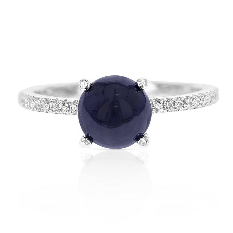 Genuine Round Sapphire Cabochon Ring in Sterling Silver