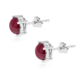 7MM Genuine Sapphire Round Cabochon Stud Earrings, Sterling Silver