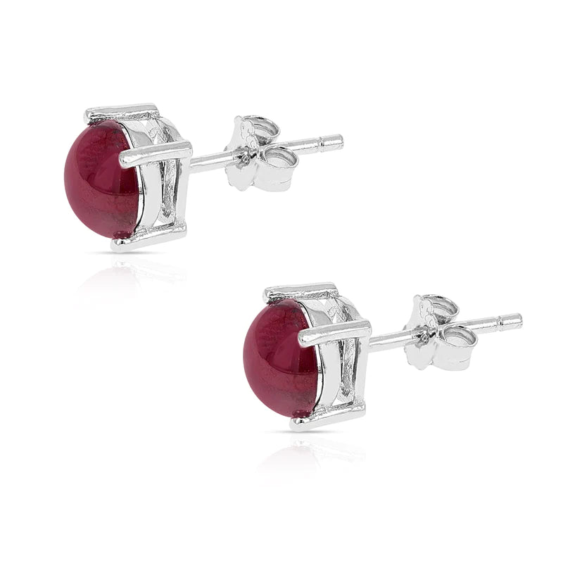7MM Genuine Sapphire Round Cabochon Stud Earrings, Sterling Silver