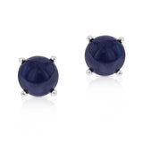 7MM Genuine Sapphire Round Cabochon Stud Earrings, Sterling Silver